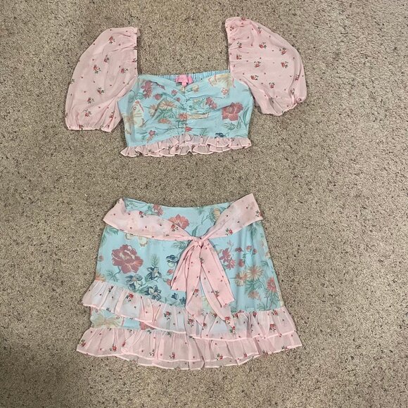 Dollskill x Holly Hobbie Floral Milkmaid Top and Mini Skirt Set - Picture 1 of 7